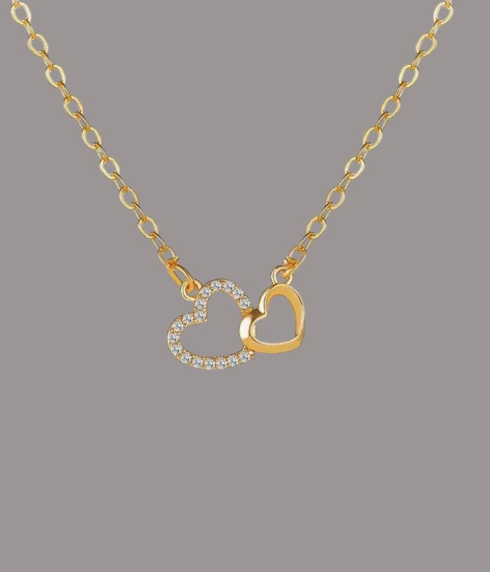 Double Heart Necklace - Gold